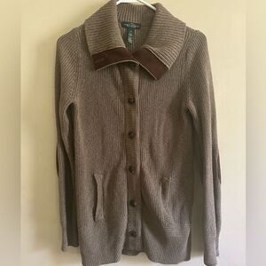 LRL Jeans Co Grandpa Cardigan Shawl Cardigan Cotton Olive Womens Sz XS